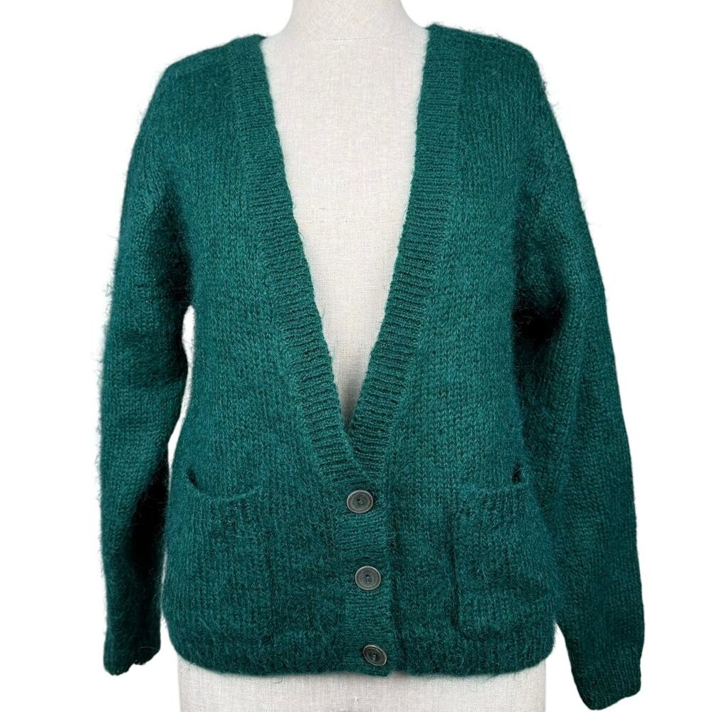 Pembroke Lane Vintage Mohair Blend Cardigan Sweater Emerald Green Small